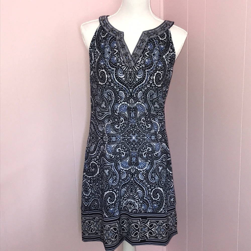 WHBM medium blue paisley print dress. Like new